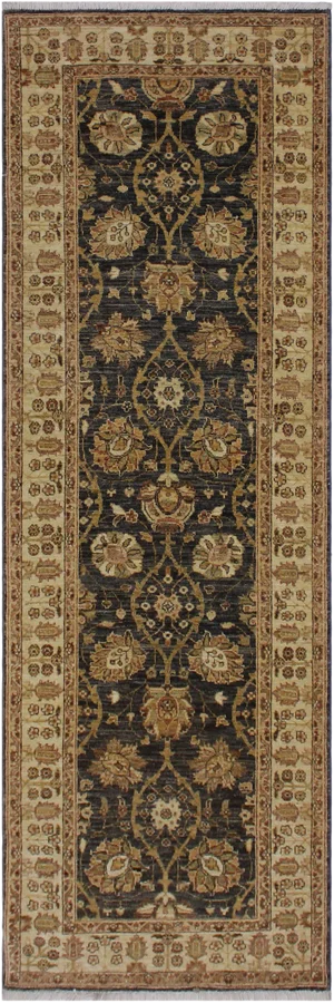 1990s Boho Chic Gray Ivory Hand-Knotted Wool Rug - 3′ × 8′10″