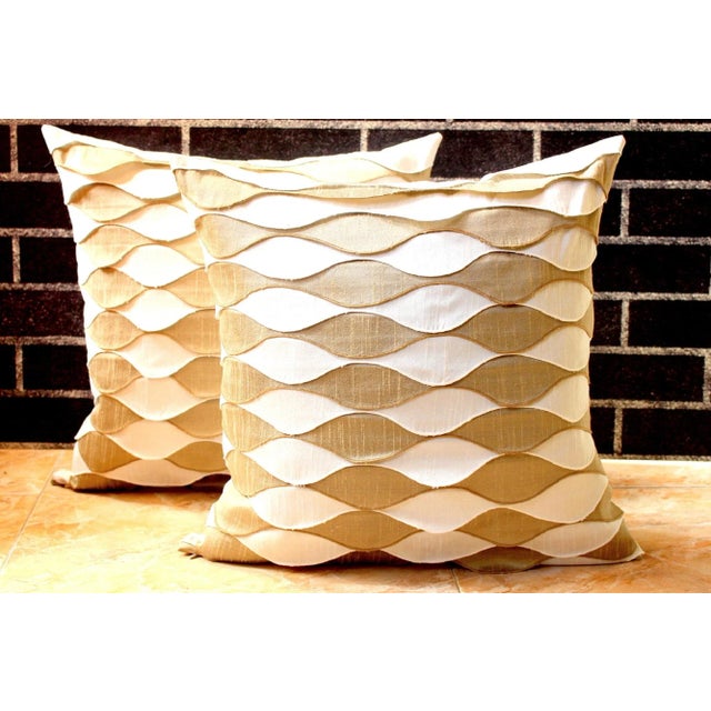 Vintage Waved Frills Fortuny Bicolor Pure Silk Pillow For Sale - Image 9 of 13