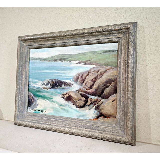 1930s Southern California Seascape Clyde Eugene Scott (1884–1959) Oil on Board Painting For Sale - Image 12 of 12