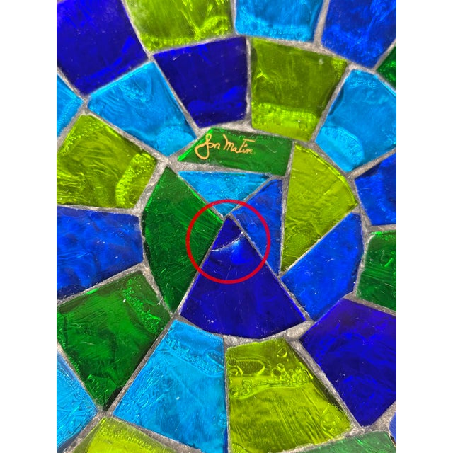 Mid-Century Jon Matin Mosaic Blue & Green Foil Glass Catchall Bowl For Sale - Image 6 of 11