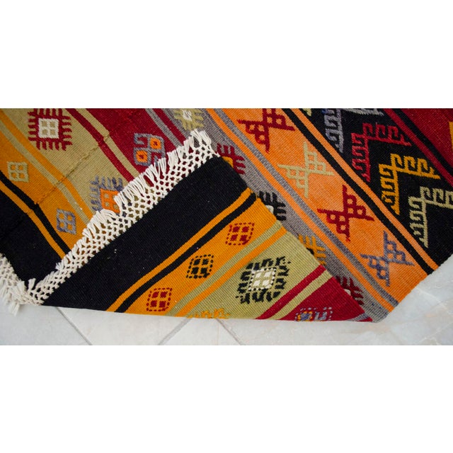 Vintage Turkish Kilim Runner Handwoven Wool Runner Tribal Long Hallway Rug 3x12 Ft Approx For Sale - Image 10 of 10