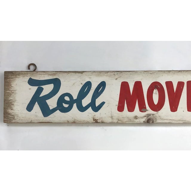 1940s Vintage Wood Red, White & Blue Movies/Film/Slides Sign For Sale - Image 5 of 7