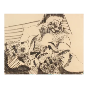 Abstract Floral Still LIfe 20th Century Charcoal