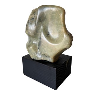 1980’s Vintage Carved Abstract Marble Sculpture on Black Wood Base, Unsigned For Sale