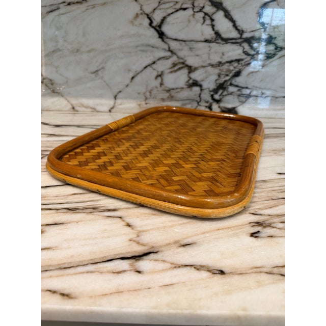 Boho Chic Bamboo & Straw Tray For Sale - Image 3 of 4