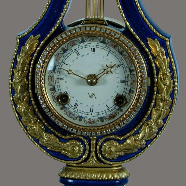 Marie Antoinette Cobalt Blue Porcelain Mantel Clock, 1970s For Sale - Image 14 of 18