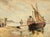 French Coastal Scene in Brittany with a merchant ship onloading fish and people by an unknown artist. A sailing vessel is...