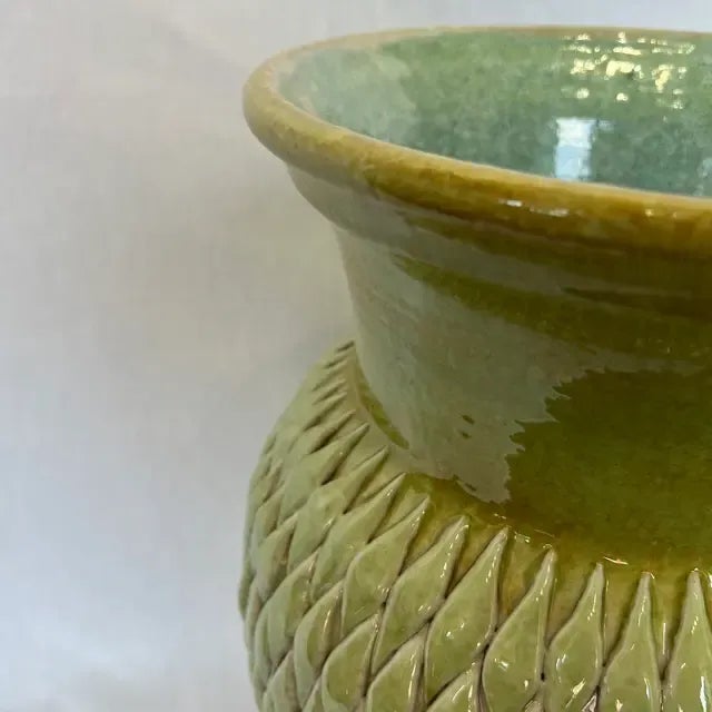 1990s Italian Hand-Painted Green/Honey Ceramic Tall Vase For Sale - Image 9 of 10