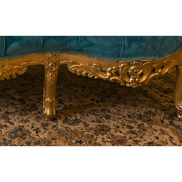 1900s French Louis XVI Blue/Green/Teal Velvet Sofa Set-5 Pc For Sale - Image 13 of 18
