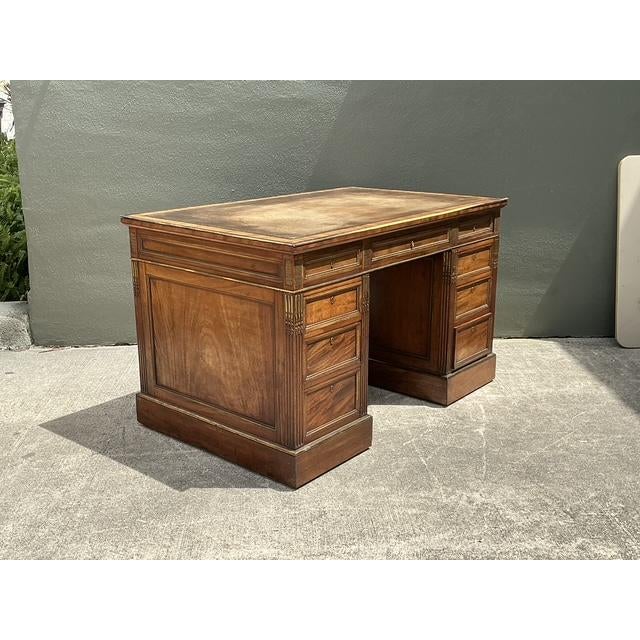 Vintage Bertram and Sons Gilt Tipped Leather Top Desk For Sale - Image 4 of 12