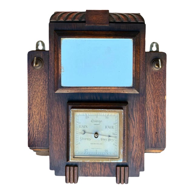 Enhance your space with this stunning original vintage Art Deco wall-mounted hall barometer and mirror set, crafted by T....