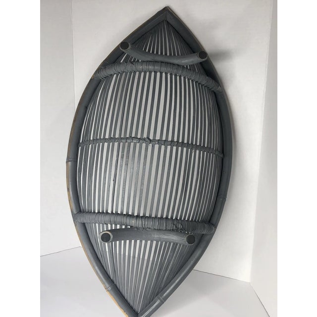 Black Vintage MCM Pencil Reed Rattan Canoe Boat Shaped Basket Centerpiece Bowl For Sale - Image 8 of 10