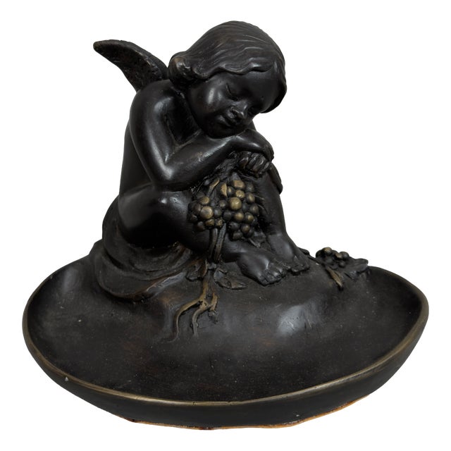 Neoclassical Bronze Vide-Poche Depicting Winged Putto with Grapes, 20th Century For Sale