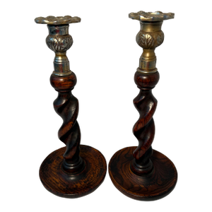 Antique, English, Barley Twist Candlesticks Circa 1890
