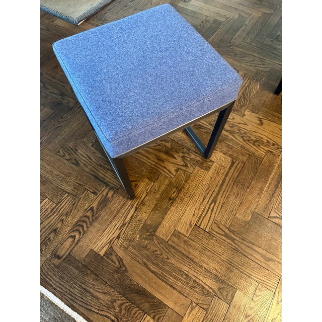 Metal Pair of Desiron Blue Upholstered Stools With Steel Base For Sale - Image 7 of 11
