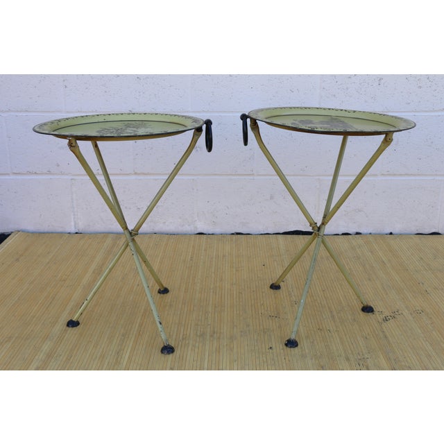 Metal 1970 Italian Empire Style Pair of Metal Folding Side Table For Sale - Image 7 of 12