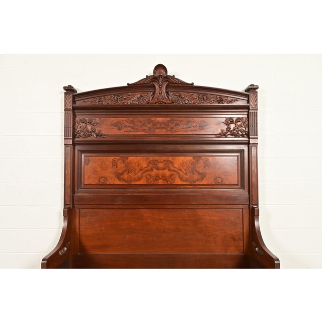 Bernheimer Collection Antique Eastlake Victorian Carved Walnut and Burl Wood Queen Size Bed, Circa 1880s For Sale In South Bend - Image 6 of 11