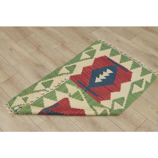 1960s Tribal Geometric Red and Green Kilim Rug For Sale - Image 4 of 13