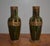 Pair of baluster vases with earthenware handles, decorated with drippings in shades of green, blue and brown. Foliated...
