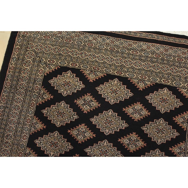 Bokhara Rug 4’2” X 6’1” Black Wool Tribal Hand-Knotted Oriental Carpet For Sale In Philadelphia - Image 6 of 11