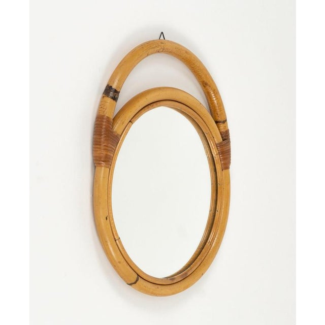 Mid-Century Bamboo and Rattan Round Wall Mirror, Italy, 1970s For Sale - Image 4 of 12