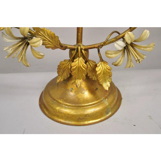 Metal Vintage Italian Hollywood Regency Gold Gilt Iron Tole Metal Table Lamps - A Pair For Sale - Image 7 of 12