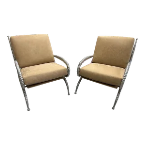 Pair of 1970s Arthur Court Sable Chairs in Italian Nubuck Suede