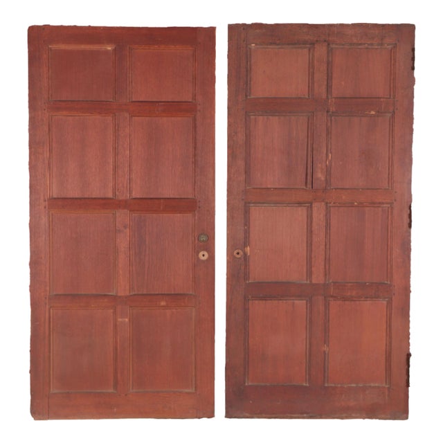 A Set of Three Solid Oak French Paneled Doors Along With Six Matching Panels C. 1900. For Sale