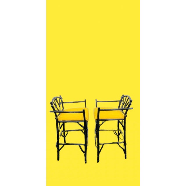 1990s Vintage Set of 2 Faux Bois Bamboo Barstools For Sale - Image 5 of 10