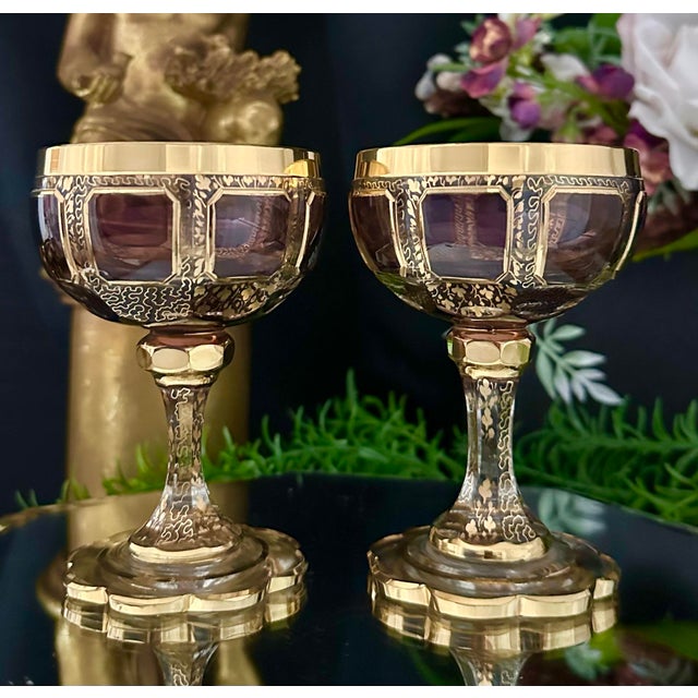 Antique Steiner & Vogel Amethyst and Gold Champagne Coupes Moser Styled - A Pair For Sale - Image 4 of 12
