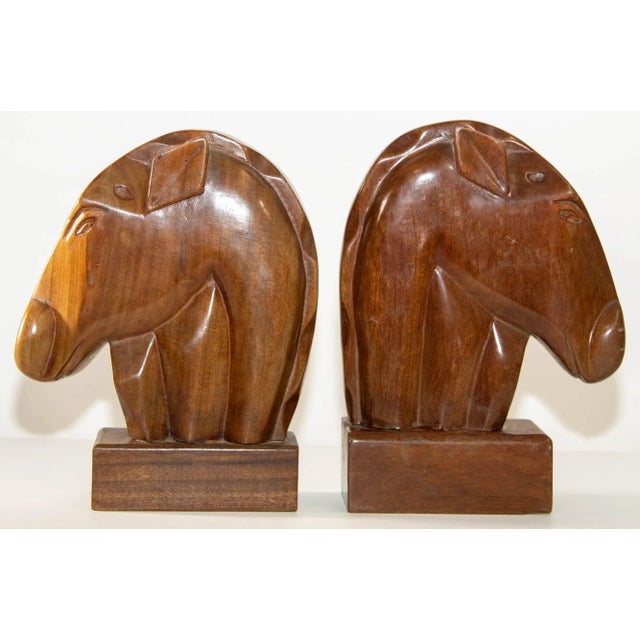 Vintage Hand Carved Wooden Art Deco Horse Head Bookends a Pair For Sale - Image 13 of 13