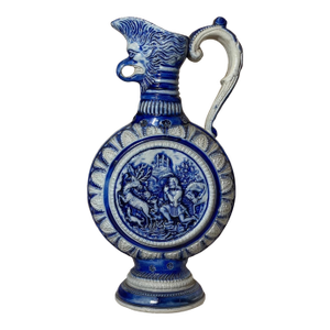 Antique Handmade Figural Blue Gray Westerwald German Pottery Jug Stein Pitcher