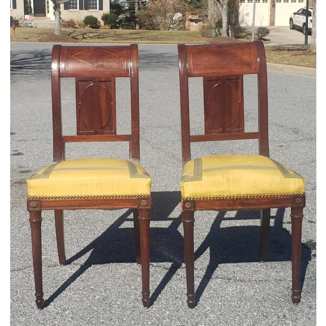 Mid 19th Century 19th Century George Jacob Continental Brass Inlaid Mahogany Side Chairs, a Pair For Sale - Image 5 of 12