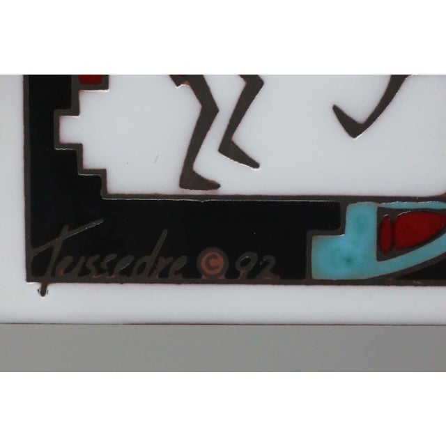 Postmodern 1992 Tribal Band Ceramic Tile Trivet or Wall Decor by Teissedre Designs For Sale - Image 3 of 7