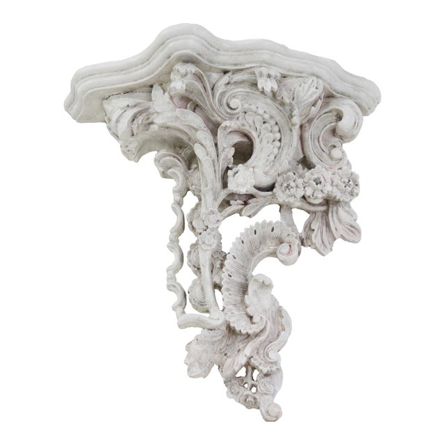 Rococo Pair of Vintage Rococo Style Carved Wall Brackets With Scroll and Floral Motifs For Sale - Image 3 of 16