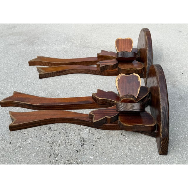Wood Vintage Folk Art Hand-Carved Bow Wall Shelves, a Pair For Sale - Image 7 of 9