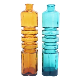 Italian Abstract Glass Bottles from Empoli, 1960s, Set of 2 For Sale