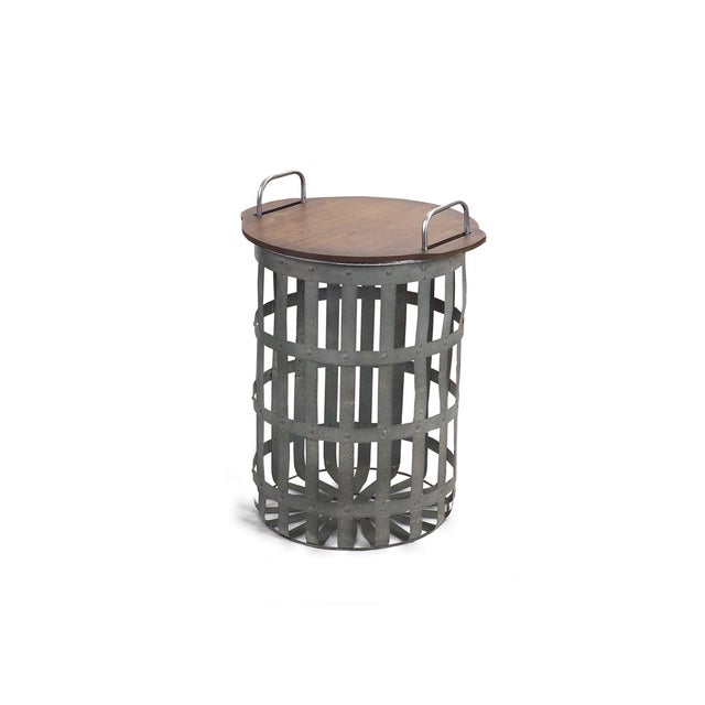 Metal and Wood Side Basket Tables (Set of 2) For Sale In Chicago - Image 6 of 6