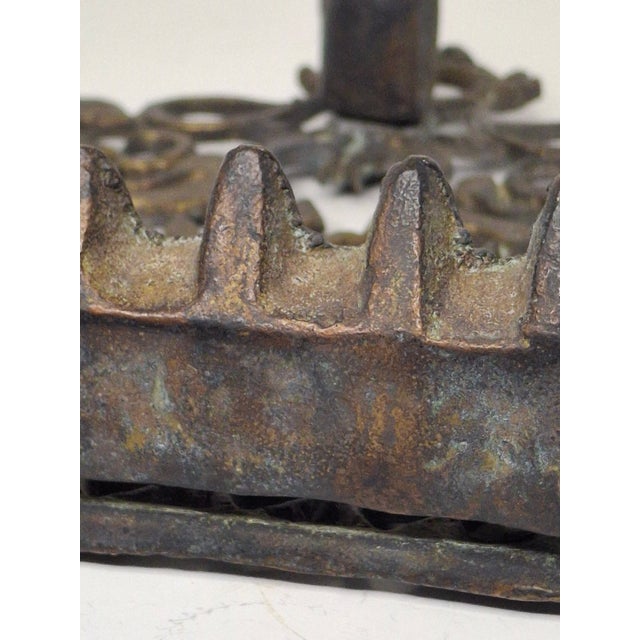 Brass Antique 19thC Eastern European Brass Menorah Hanukkah Lamp Lions Tree of Life For Sale - Image 8 of 14