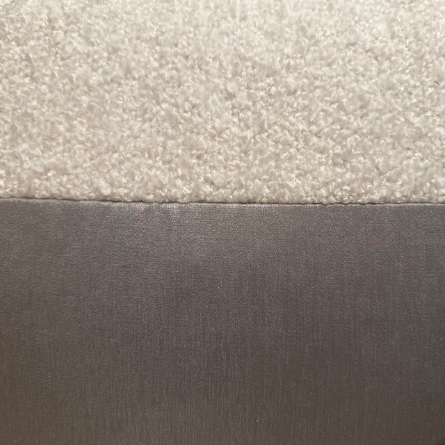 Handcrafted decorative pillow case, off white boucle and silver block front and solid off white on the back, 18X18”,...