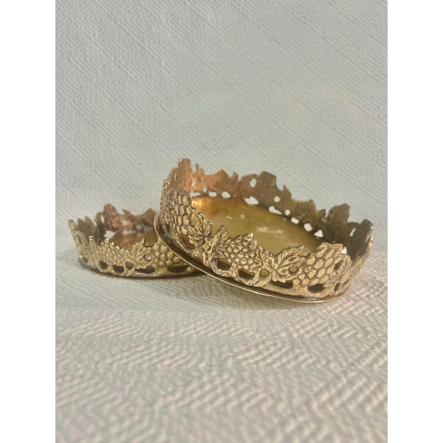 Vintage Cast Brass Grapevine Wine Bottle Coasters- A Pair For Sale - Image 4 of 9