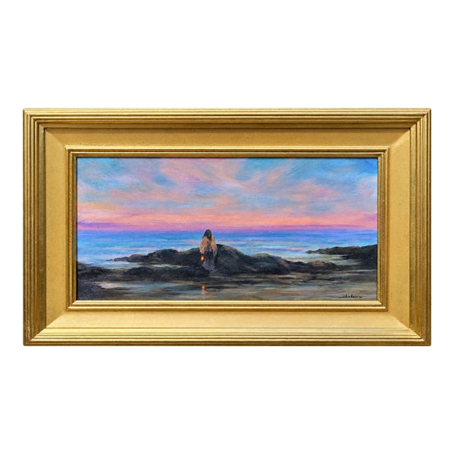 Dennis Sheehan “Shore Stroll, Evening” Original Tonalist Coastal Oil Painting For Sale