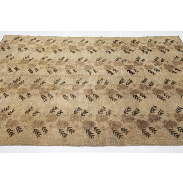 Antique Khotan Handmade Floral Pattern Wool Rug in Tan For Sale - Image 4 of 9
