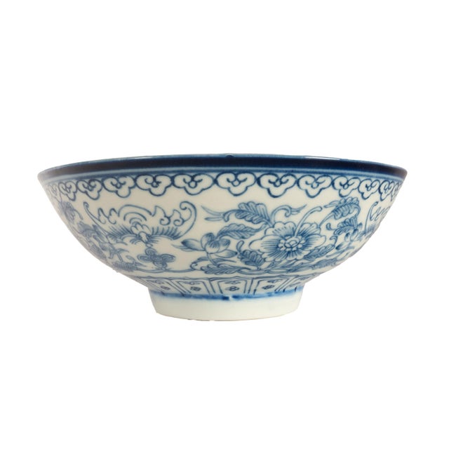 Antique Chinese 18thC Style Qianlong Qing Dynasty Blue White Porcelain Bowl 1880 For Sale In Portland, OR - Image 6 of 11