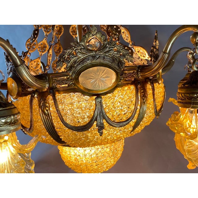 1970 French Louis XVI Bronze Gold Crystal Chandelier For Sale - Image 14 of 18