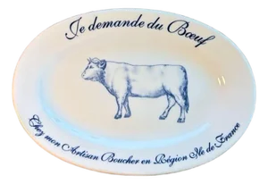 Vintage Williams-Sonoma 'Je Demande du Boeuf' Blue and White Oval Steak Platter