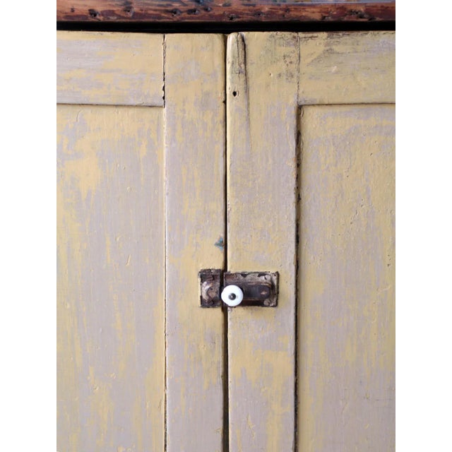 Light Yellow Antique Primitive Cabinet Cupboard For Sale - Image 8 of 13