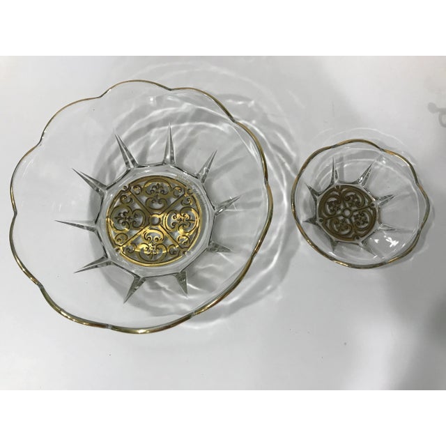 Georges Briard Vintage Georges Briard 2-Tiered Scalloped Serving Bowls With 22k Gold Decoration For Sale - Image 4 of 11