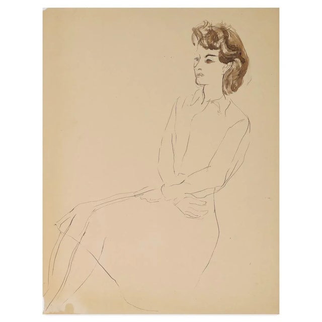 Femme assise en robe is an original artwork realized by louis touchagues (1893 - 1974). Original drawing on sheet pasted...