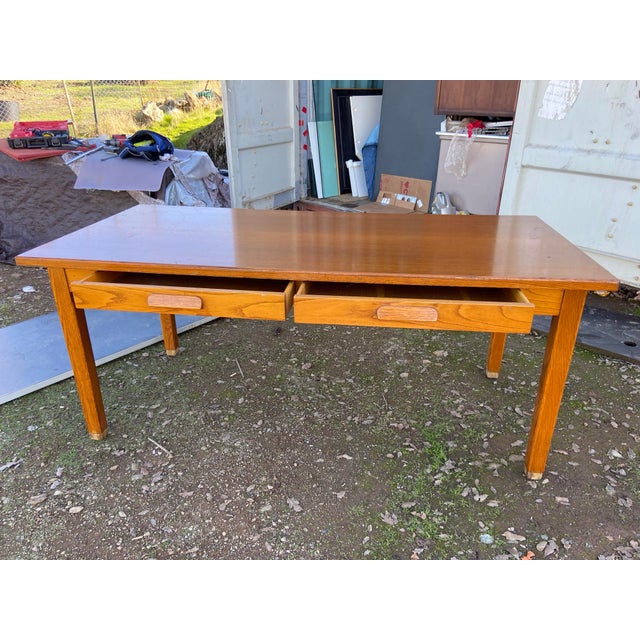 Hoosier Desks Furniture Vintage Library Oak Veneer Desk Table For Sale - Image 9 of 12